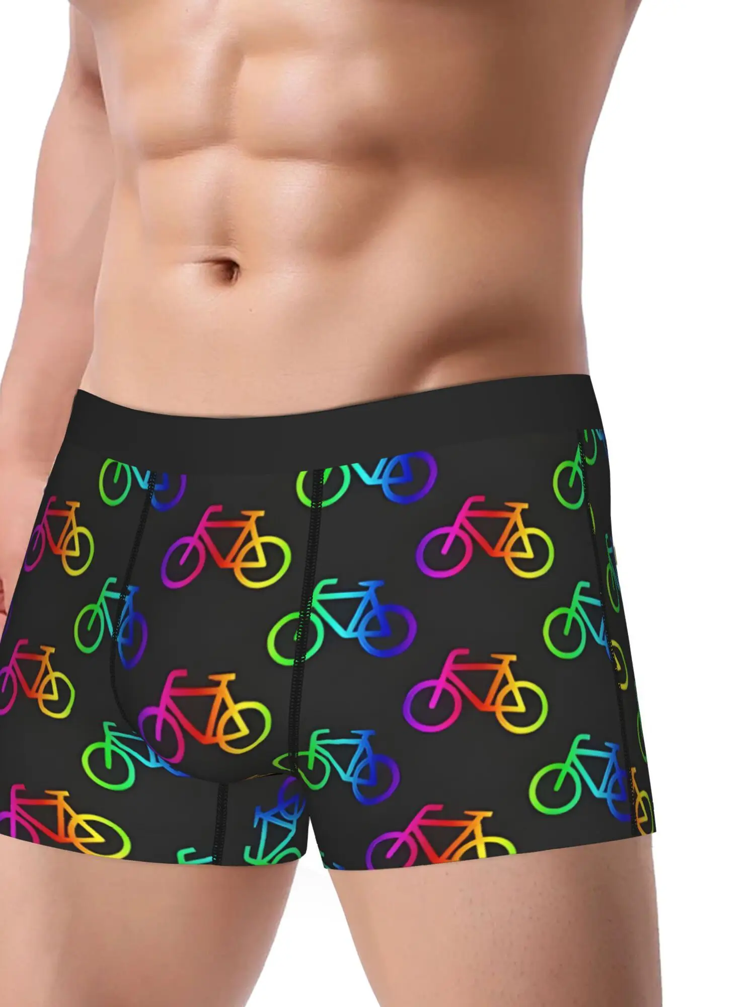 Bike Rainbow Men'S Boxer Briefs - Vibrant Multi-Color Bicycle Print, Stretchy Polyester Fabric, Comfort Fit Underwear for Casual
