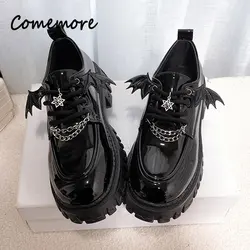 Comemore  Patent Leather Metal Chain Platform Lolita Gothic Shoes Woman 2023 Spring College Style Pumps Women Japan School Shoes