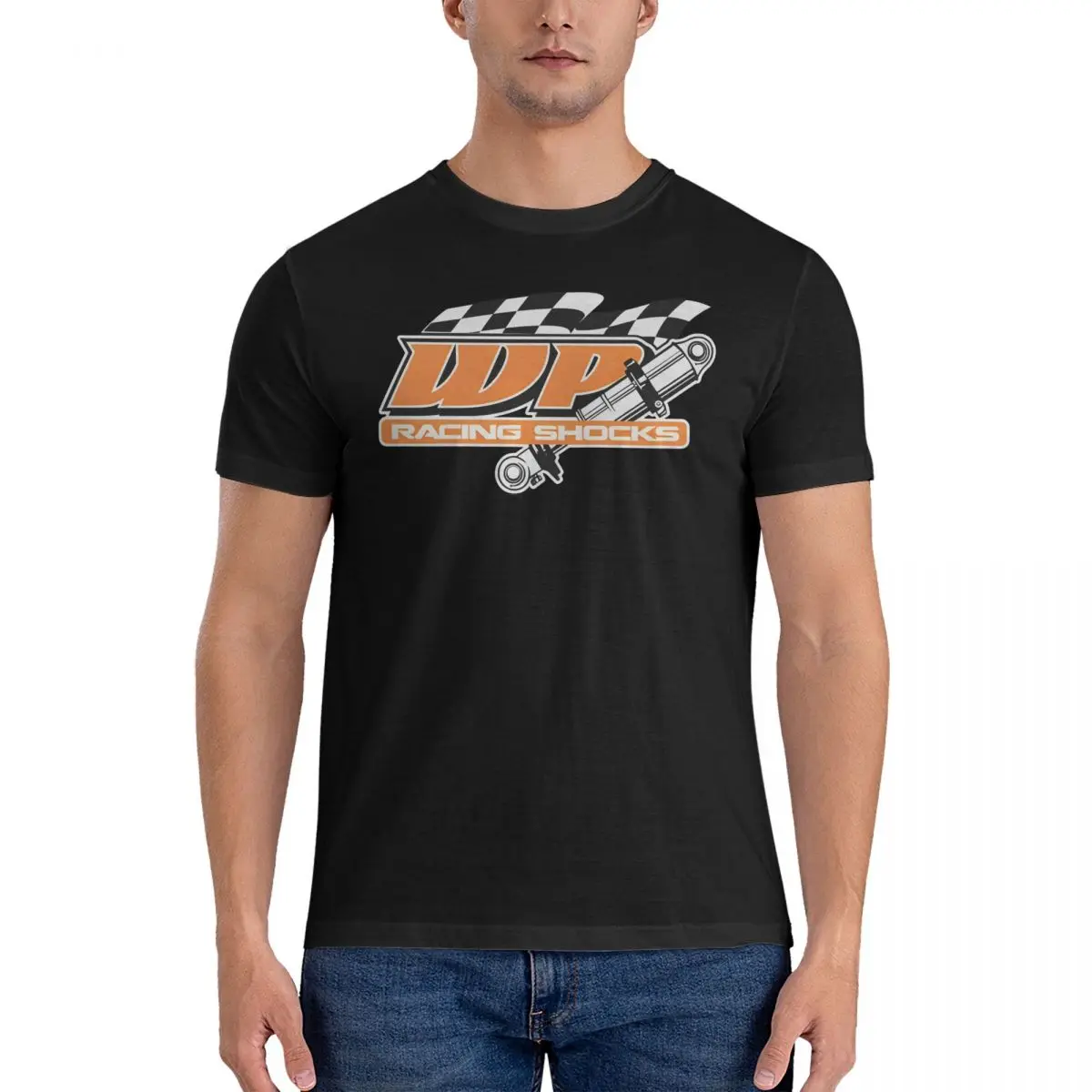 Racing Shocks T-Shirts for Men Wp Suspensions Vintage Pure Cotton Tee Shirt Crewneck Short Sleeve T Shirts Summer Clothes