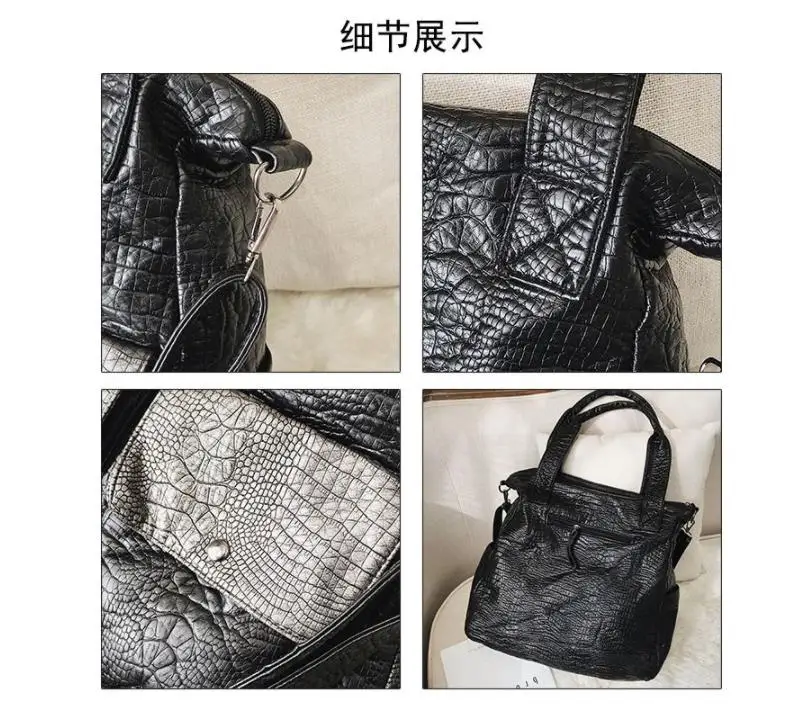 Big Soft Leather Women Bag Large Capacity Shoulder Shopper Tote Black Crocodile Crossbody Handbag Casual Female Travel Hobo Bag