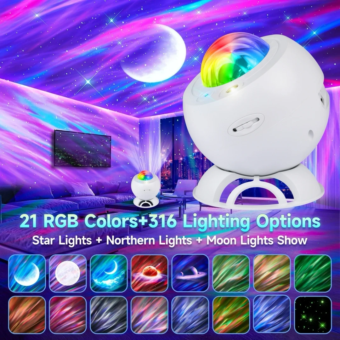 Projetor de Aurora Boreal para Quarto com Alto-falante Bluetooth, Projetor de Galáxia, Projetores de Luz Estrelada para Quarto