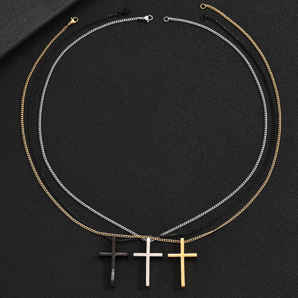 Stainless Steel Cross Necklace For Men Fashion Crucifix Pendant Black Gold Silver Color Chain  Women Party Jewelry Accessories