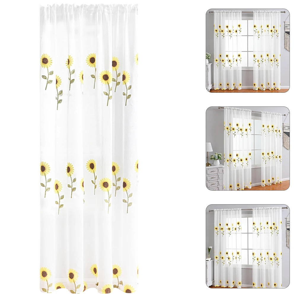 

Black Privacy Sheer Curtains Double Mesh Polyester Film Sunflower Bedroom Baby Room Decor Elegant Drape Drapery Long Lasting