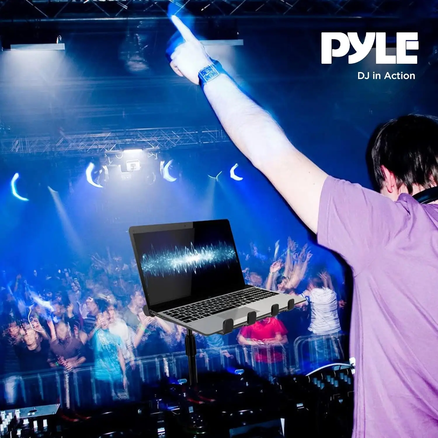 Pyle Adjustable Height Universal DJ Laptop Stand for Stage, Studio, and Desktop Use