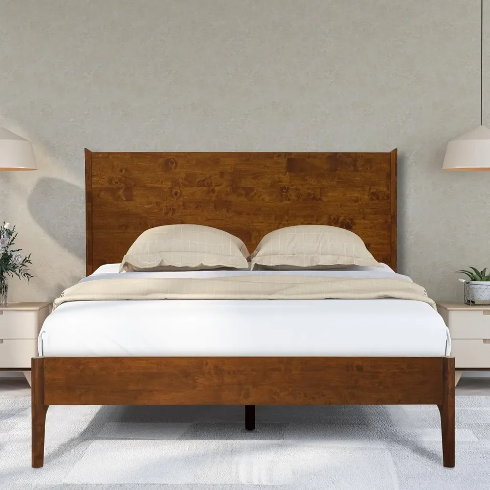 Haven Bed Frame with Headboard Solid Wood Platform Bed, 800 lbs Capacity Signature High Headboard Wood Bed Compatible