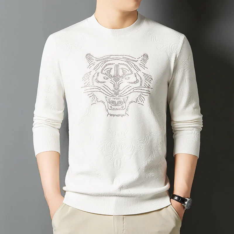 High Quality Men\'s O-Neck Sweater Printed Pullover Long Sleeved  Knitted Top 2024 New  Autumn/Winter Thickened Base Men Clothing