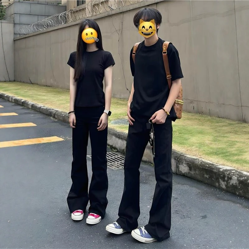 

Американские джинсы-клеш с высокой талией, стройнящие, удлиненные, в уличном стиле, парные, прямые брюки