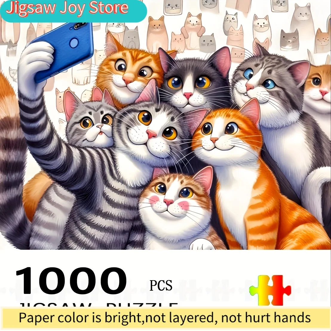 

Cat Selfie Jigsaw Puzzle - Brightly Colored, Fun Cat Images, Family Fun & Mind Challenge for Grown-Ups, Handmade Home Decorat