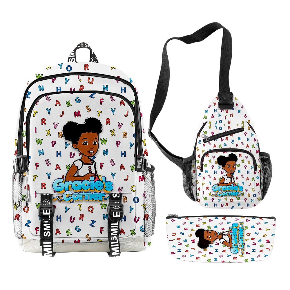 Fashion Novelty Cool Gracies Corner 3D Print 3pcs/Set Student School Bags multifunction Travel Backpack Chest Bag Pencil Case