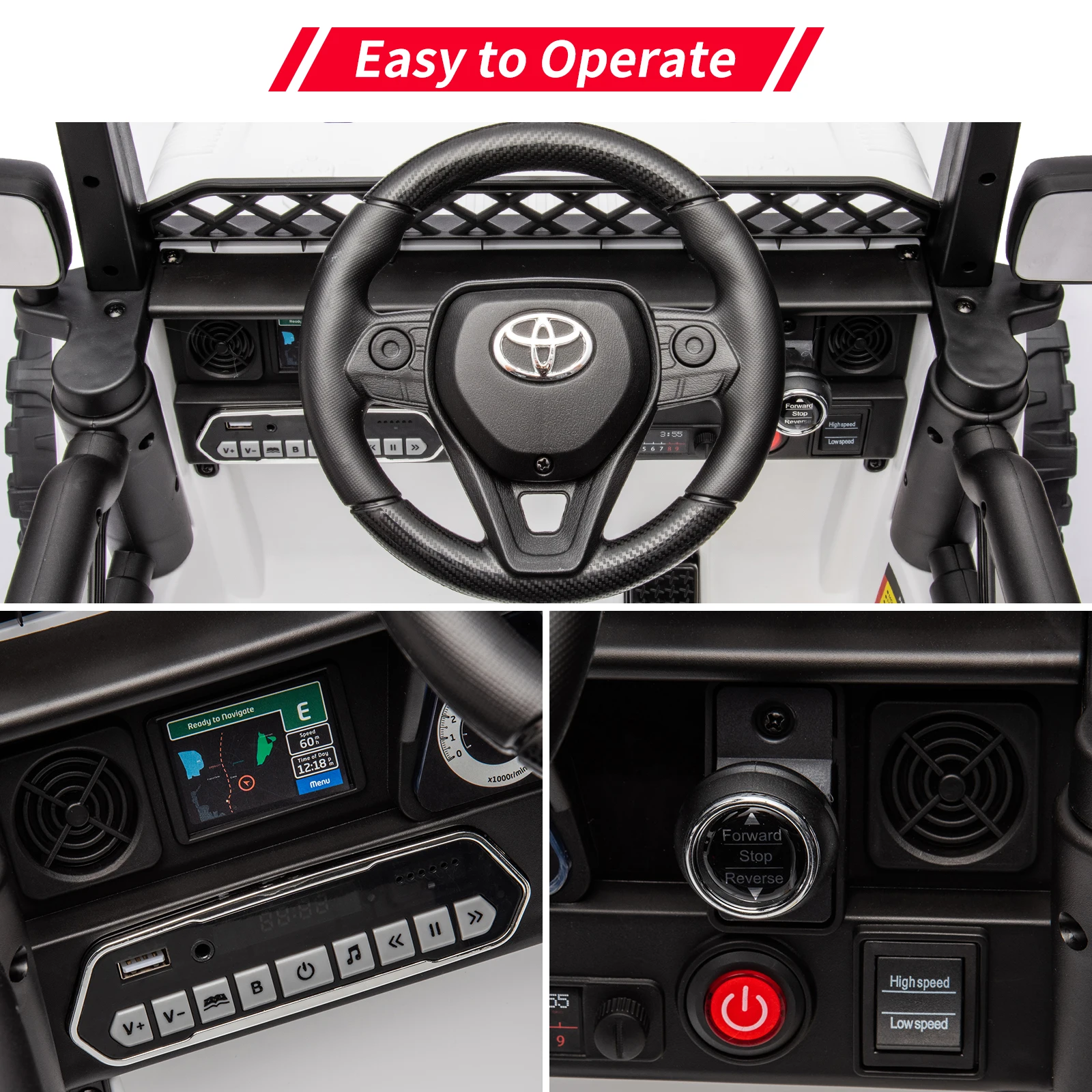 Voiture électrique 12V, camion jouet, pour enfants, garçons et filles, 3 vitesses, musique MP3, lumières LED, ceinture de sécurité, capacité de poids de 66lb