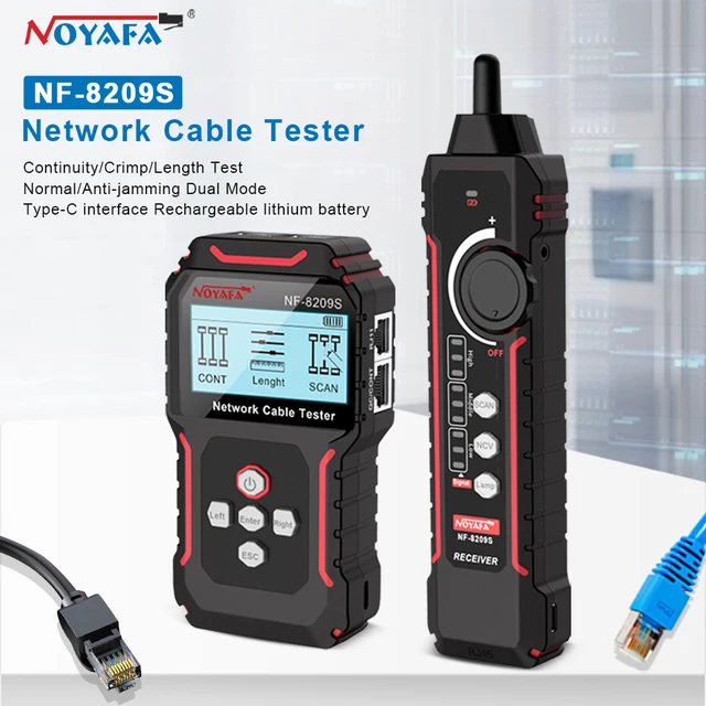 NOYAFA NF-8209S Lokalizator Kabli Sieciowych Tester Miernik Kabli Sieciowych Narzędzia Sieciowe Wyświetlacz LCD Pomiar Długości Tester Mapy Kabli Lokalizator Kabli