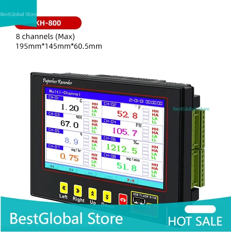 1-6-8-12 Channel Digital Data USB Recorder LED Paperless Temperature & Pressure Chart LCD PT100+Thermocouple OEM Customizable