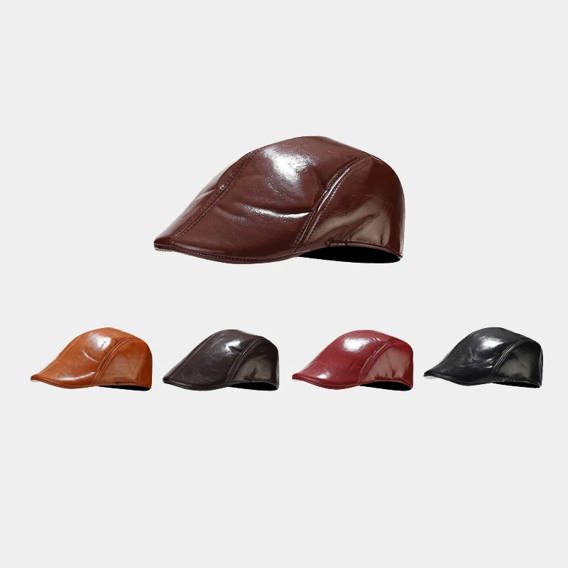 Men's Brown Leather Flat Cap Vintage Ivy Hat Casual Retro Driving Newsboy Cap