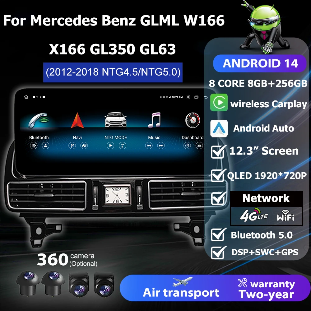 Android 14 Auto Wireless Carplay GPS Navigation Multimedia 12.3