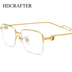 HDCRAFTER Titanium Alloy Glasses Frame Men Square Myopia Prescription Eyeglasses Frames Half Rim Optical Male Korean Eyewear