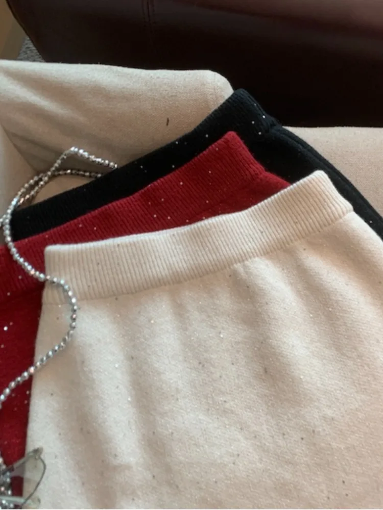 패셔너블한 하이웨이스트 니트 A라인 스커트 여성용 가을 겨울 순수한 매력 스커트 부드럽고 편안한 코르...