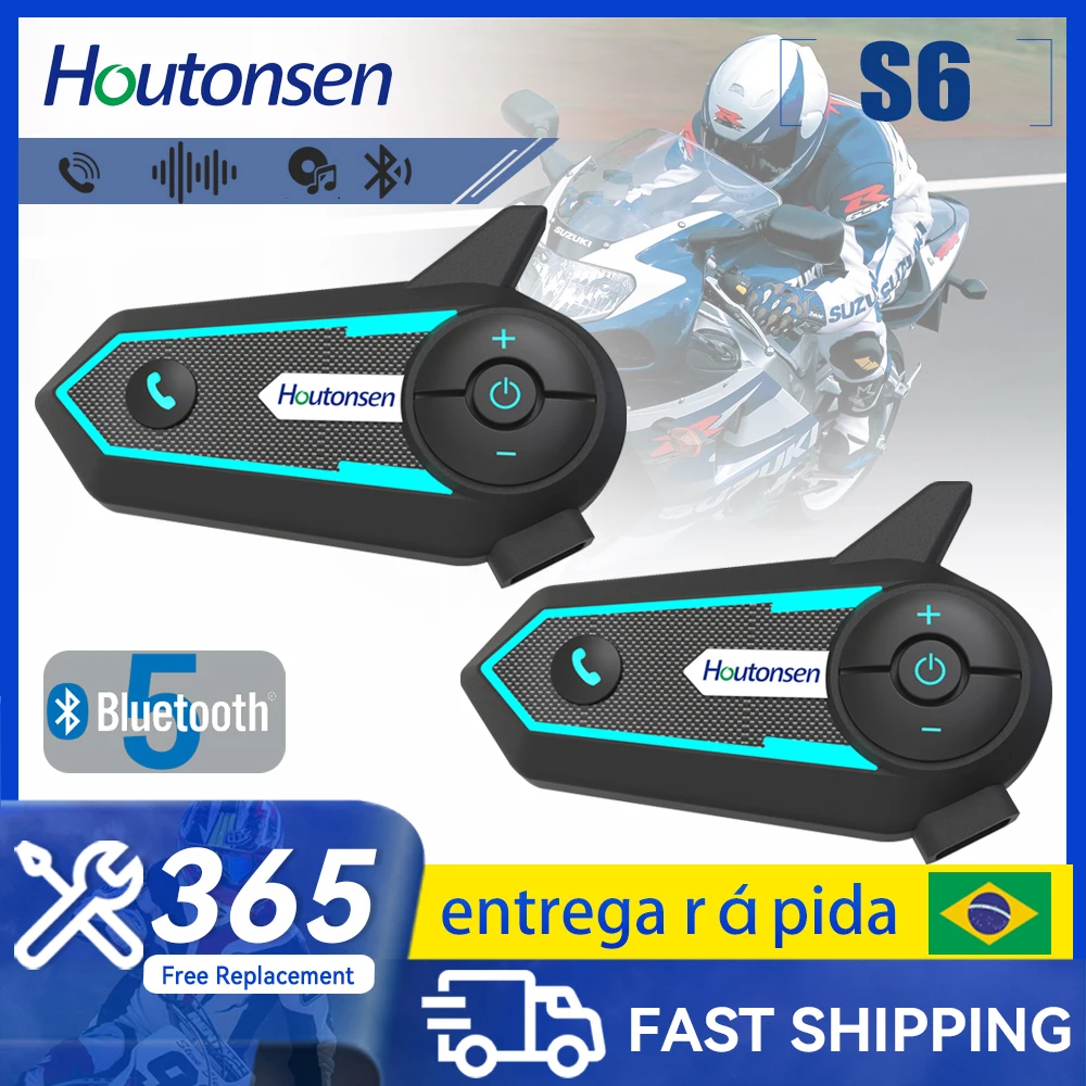 Houtonsen S6 Motorcycle Helmet Bluetooth Headset Noise Reduction Waterproof Walkie-talkie Music Player RGB 3-color Ambient Light