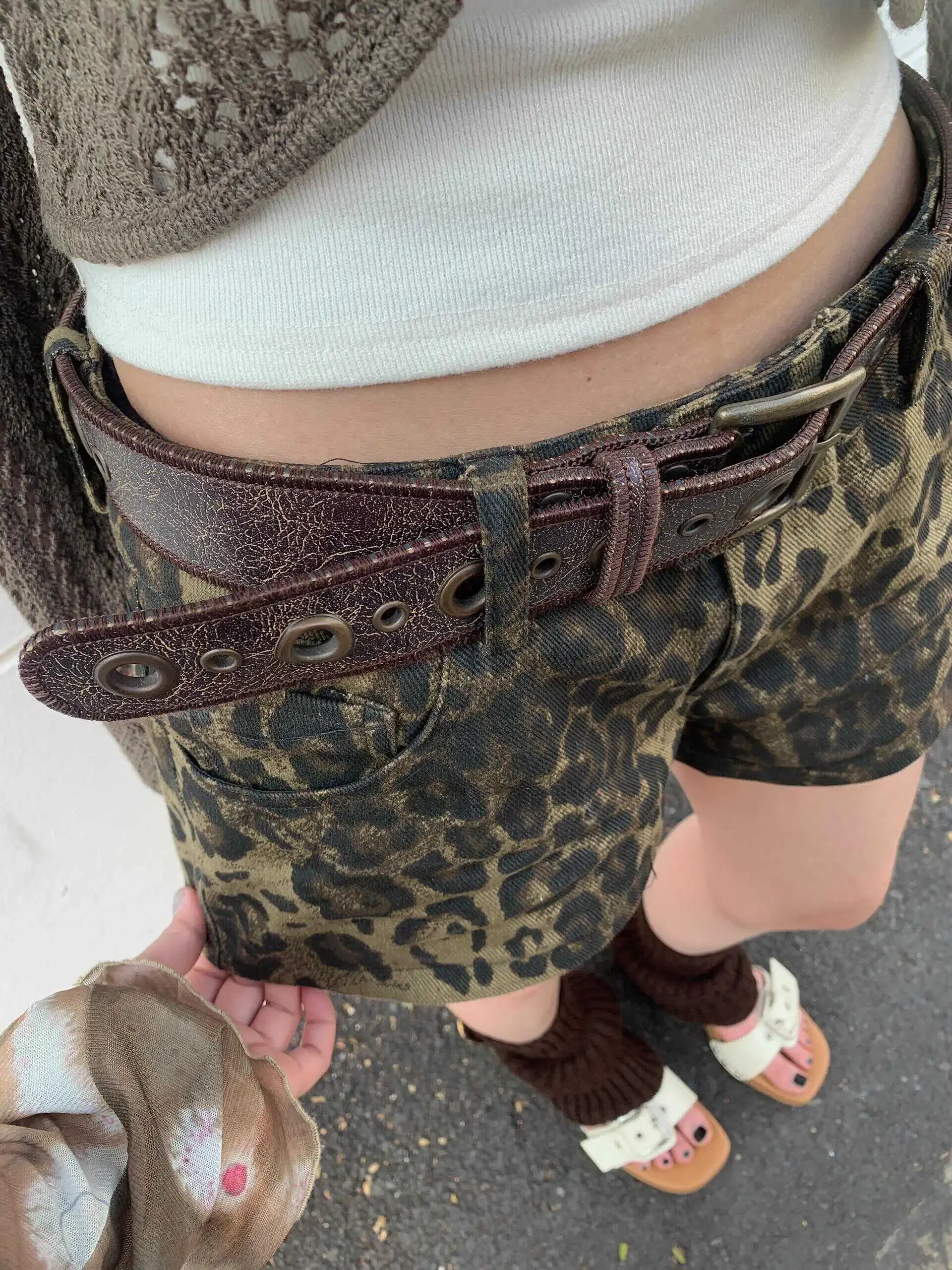 Y2k American Retro Leopard Print Denim Shorts Jeans for Women Summer 2024 Streetwear Low Waisted Fashion Jean Shorts