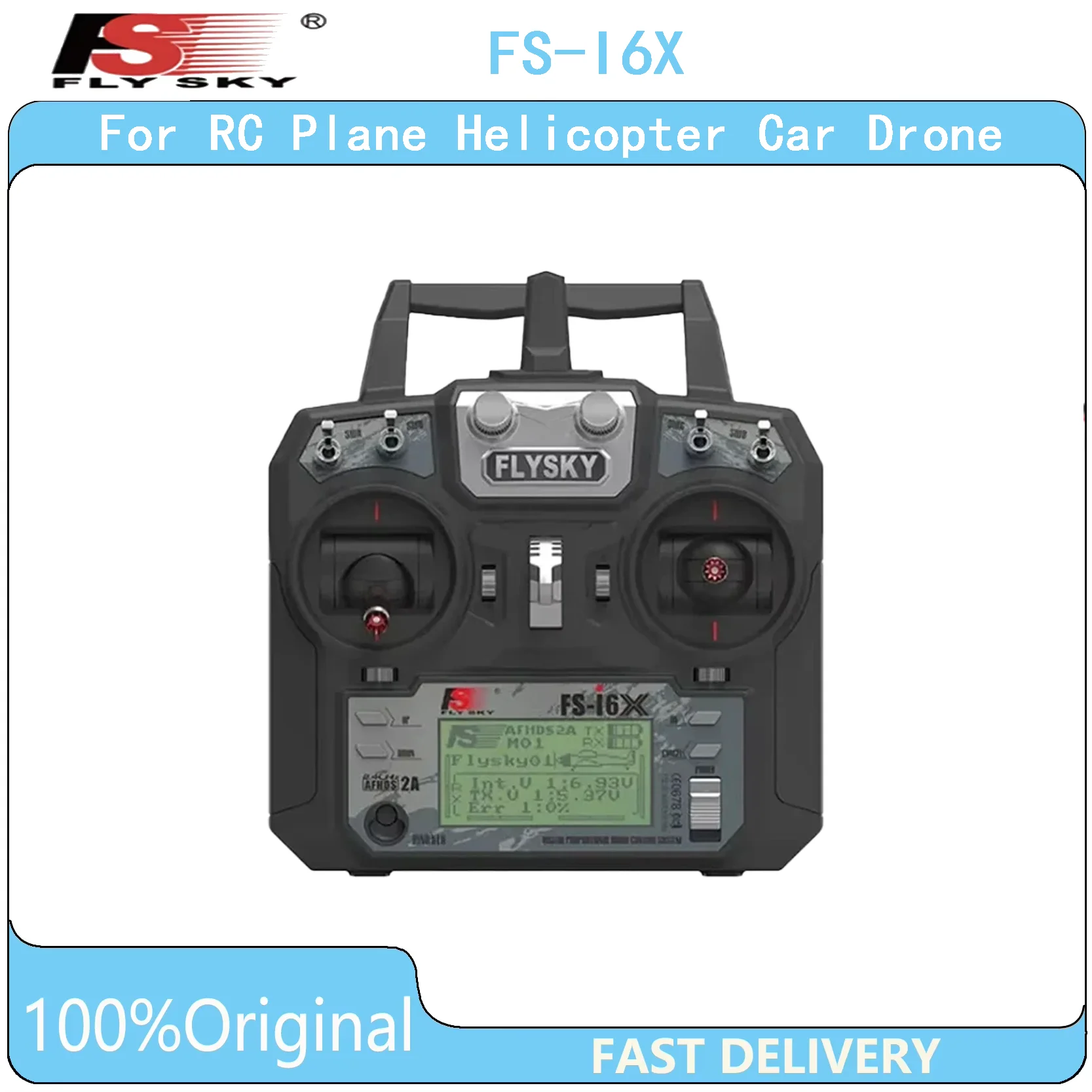 

Original FLYSKY FS-I6X I6X 2.4G 10CH AFHDS 2A Radio Transmitter STNTransflective Display For RC Plane Helicopter Car Drone