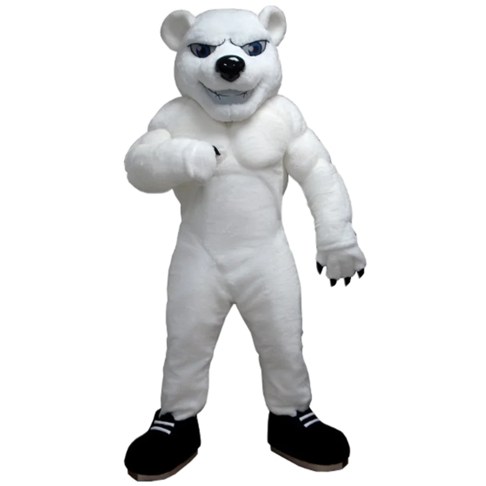 Anime Cosplay Costume White Muscle Polar Bear Mascot Costume Adult Cartoon Character Mascotte Fancy Dress Suit Kits 1953