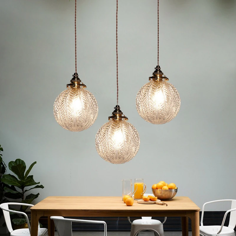 

Nordic Glass Pendant Lights Retro Brass Restaurant Chandelier for Living Dining Room Kitchen Bedroom Bedside Hanging Lamp Bar
