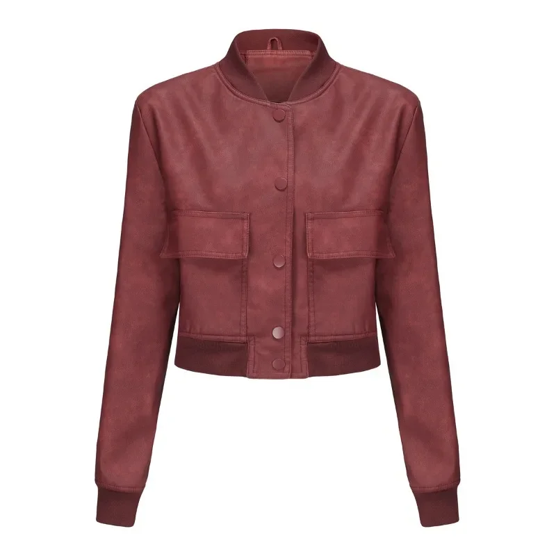 Women's Clothing Ribbed Shrink Leather Jacket ZXRYXGS 2024 Superior Soft Pu Leater Loose Cardigan Jacket Casual Fashionable Coat