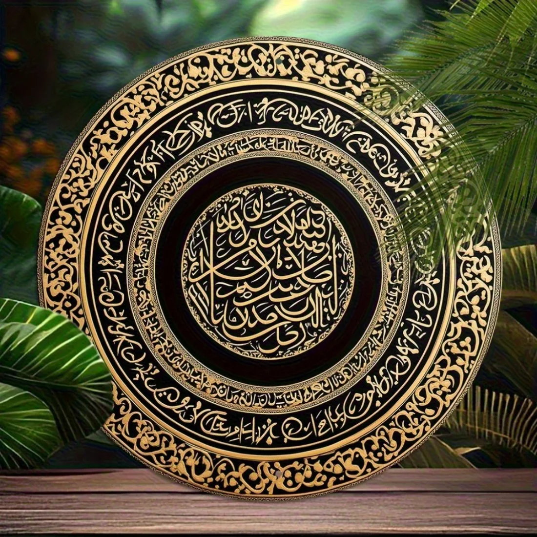 Islamische Wandkunst Schwarz Gold Ayatul Kursi Koran Dekor Rundes Metall Home Decor Geschenk