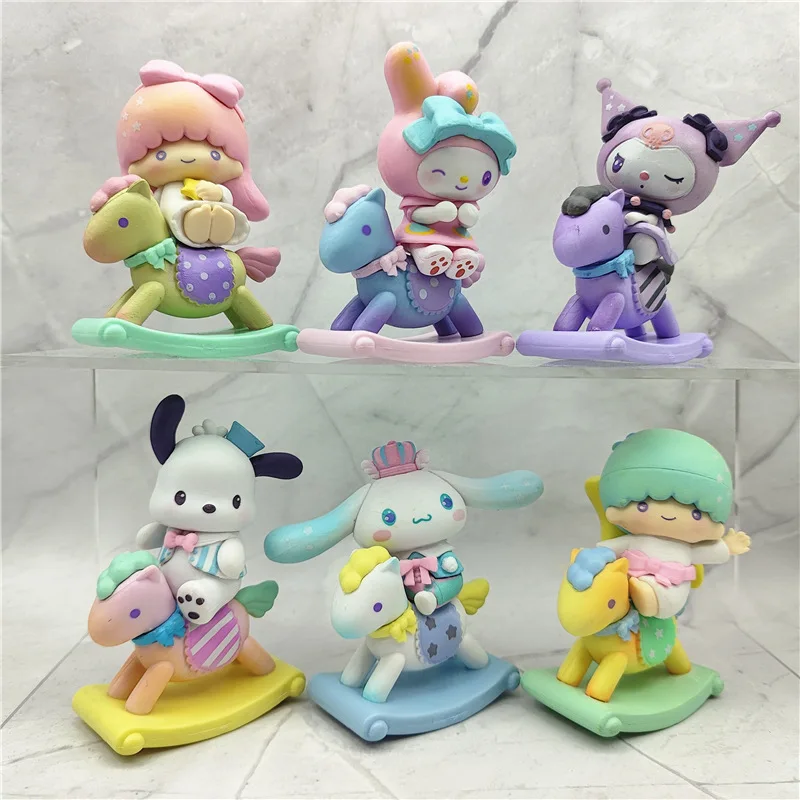 

Sanrio Box Childishness Rocking Horse Figurine Melody Kuromi Pochacco Cinnamoroll Action Figure Ornaments Toys Xmas girls Gifts