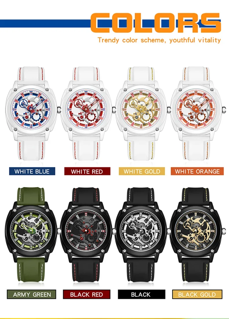 OFNS 3235นาฬิกาข้อมือสำหรับผู้ชายสายซิลิโคนนิ่มดีไซน์ใหม่กันน้ำ50เมตรนาฬิกาข้อมือควอทซ์ญี่ปุ่น