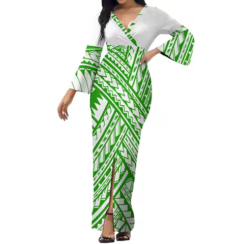 Summer Women's Dress Polynesian Custom Vintage Art Elegant Temperament Evening Dress V-neck Design Casual Dress