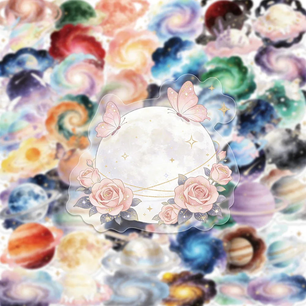 50PCS Dreamy Colorful Galaxy Starry Sky PET Sticker Artistic Beautiful High-Quality Decor Scrapbook Phone Case Cup Guitar Decal