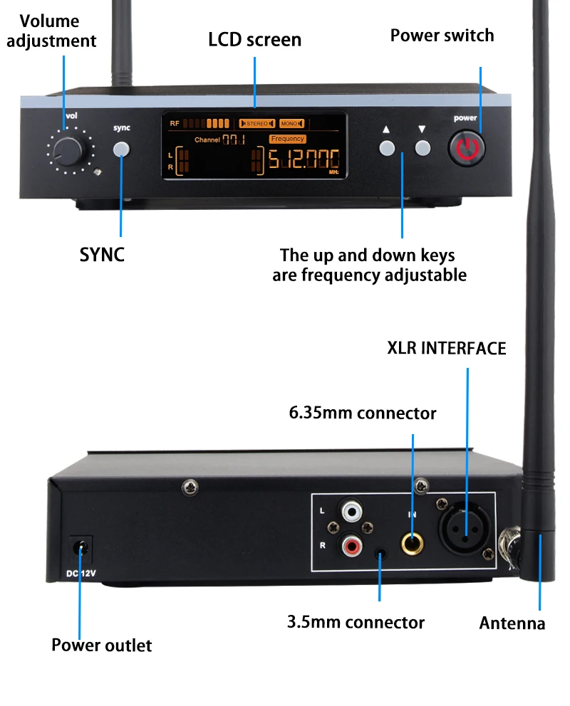 نظام مراقبة لاسلكي في الأذن من الدرجة الاحترافية مع تردد أحادي UHF، للمرحلة/الفرقة/الطبل/الحفل الصغير ﻿