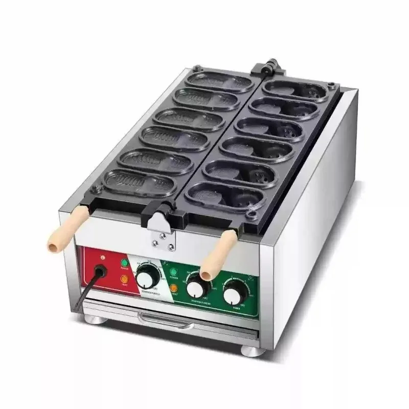 Commercial Slipper Shape Waffle Maker Machine 4 or 6 Holes Non-stick Waffle Iron Kitchen Snack Equipment