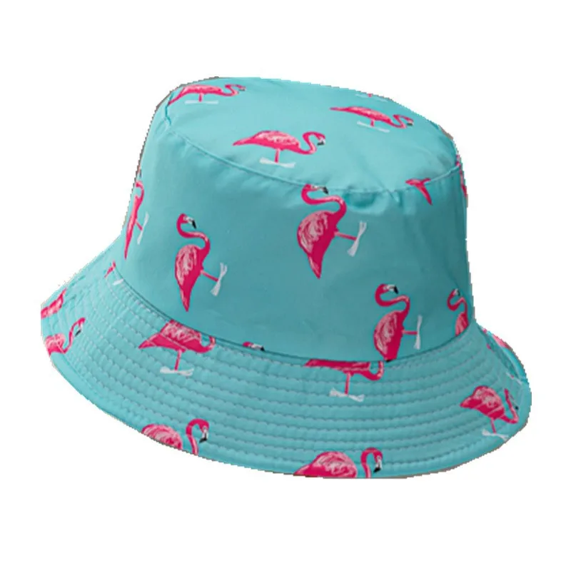 Unisex Flamingos Cartoon Print Bucket Hat, lados duplos, reversível, Panamá, pescador, ao ar livre, sol, Hip Hop Cap, homens, mulheres, verão