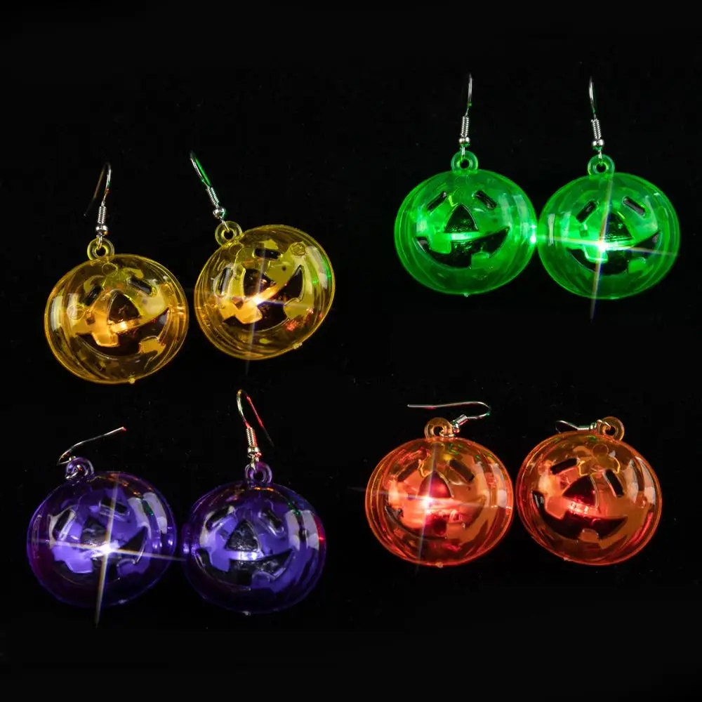 Aesthetic Electric Luminous Halloween Pendant Black Cat Ghost LED Skull Earrings Shiny Jewelry Pumpkin Dangle Ear Clips Hipster