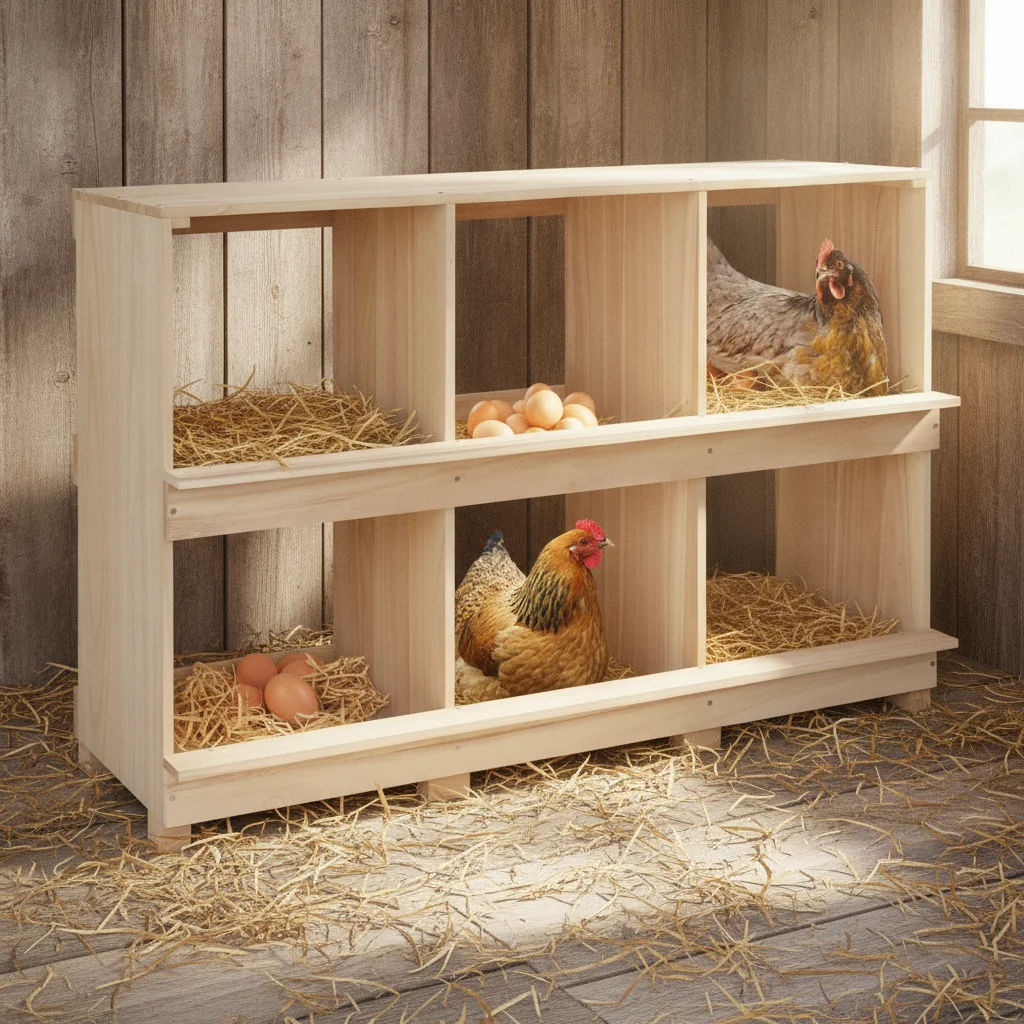 

6 Compartment Wooden Nesting Boxes Perching Bar for Hens Laying Eggs High-class Materials Large Capacity Raised Bottom