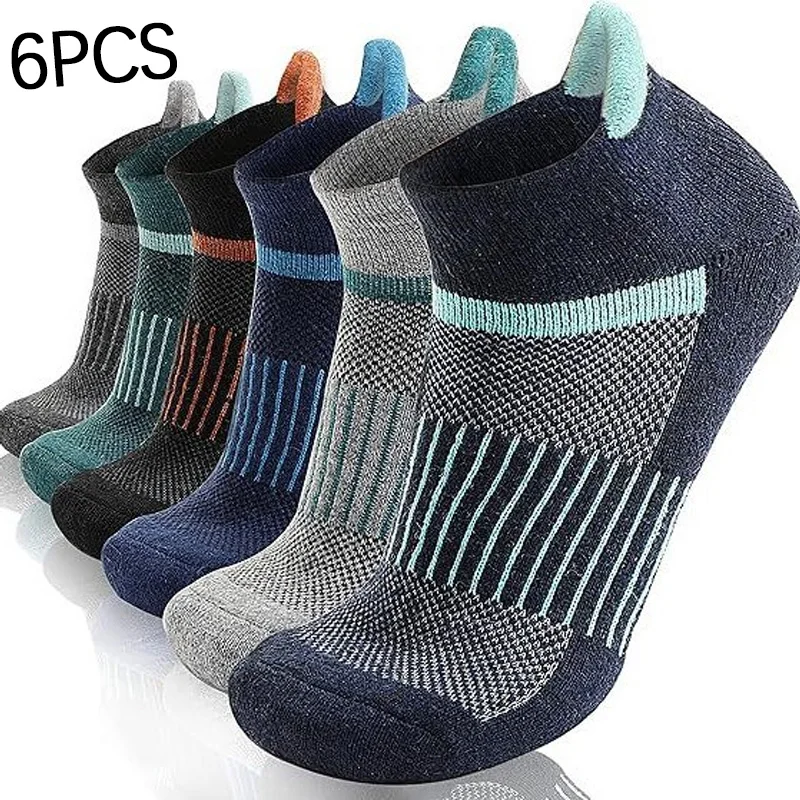 

6 Pairs Men's Breathable Mesh Athletic Socks Striped Design Moisture Wicking Comfortable Fit for Running Sports & Daily Wear