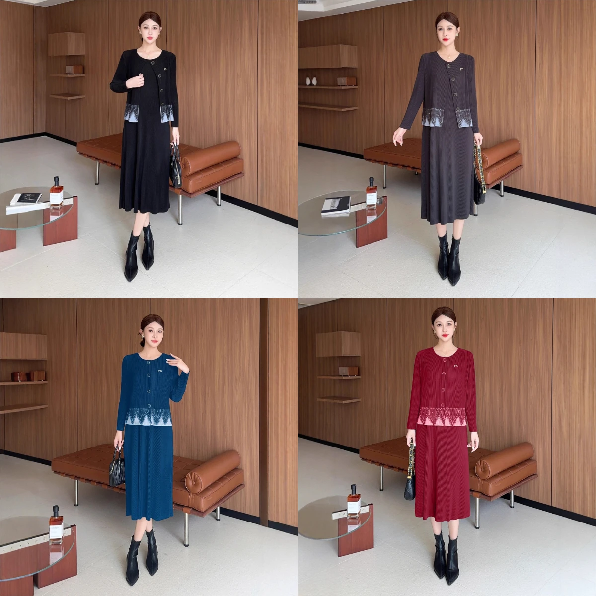 

Miyake Pleated Autumn Elegant Temperament Outfit Set, Women's Fashion Print Mature Two-piece Set, Design Sense Commuting One Set