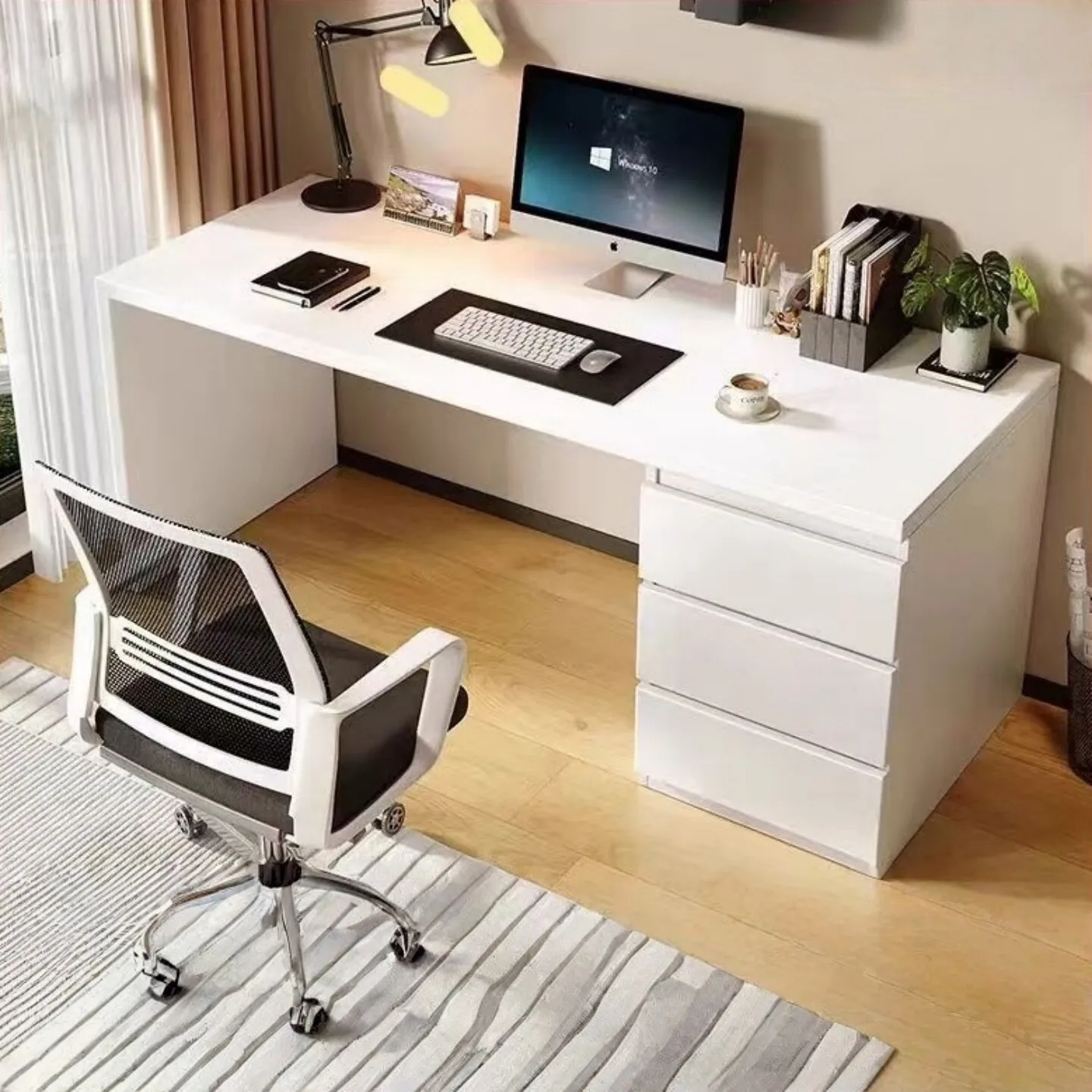#Light Luxury Wooden Office Table Modern Design Melamine Integrated Drawer Chest Office Furniture Computer Table