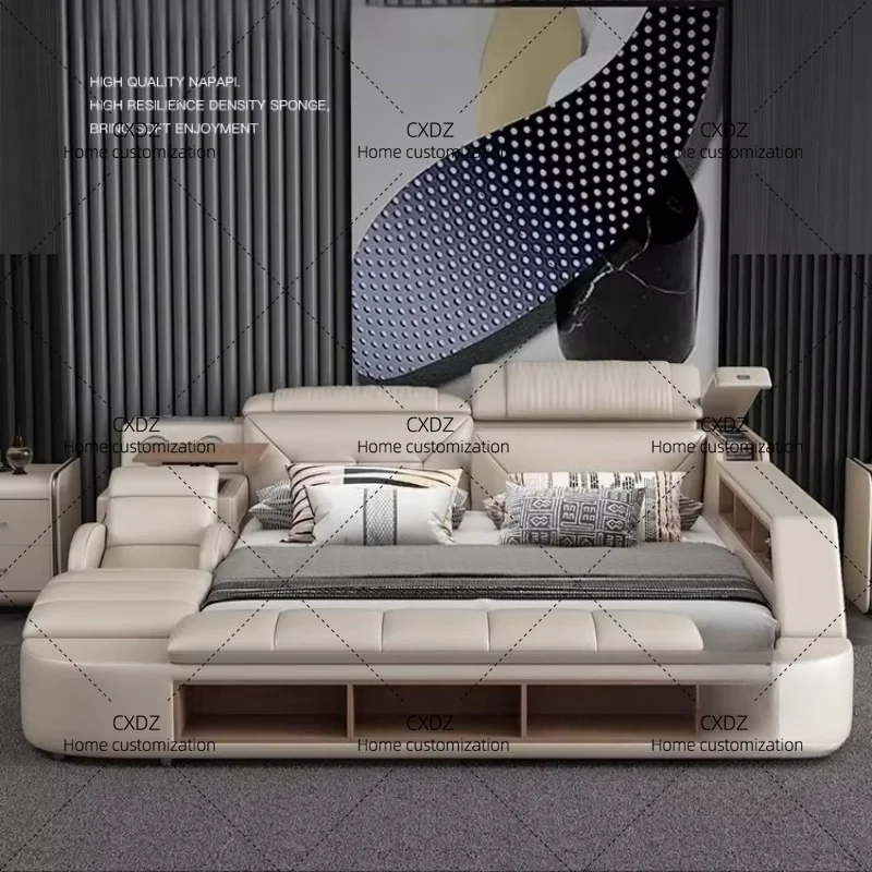 XX Simple Double Bed Massager Charge Adjustable Modern Bed Frame Electric Lit Multifonctionnel King Size Bed Set Furniture