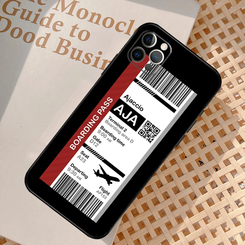 Boarding Pass Flight Destination Ticket Case For iPhone 12 11 13 14 15 Pro Max Mini XR X XS MAX 7 8 Plus SE 2022 SE 2020 Cover