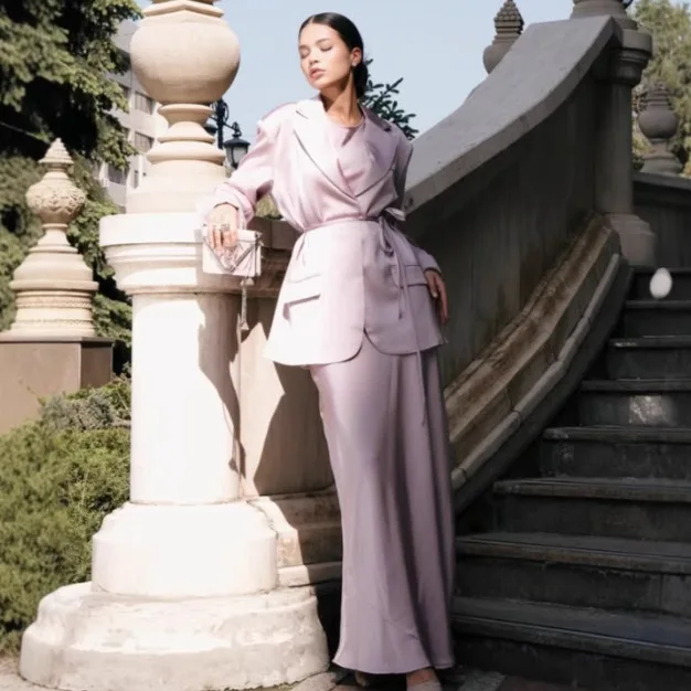 2025 Autumn New Solid Color Loose Draping Texture Blazer Long Dress Two Piece Set Women Fashion Suit Multi Color Options