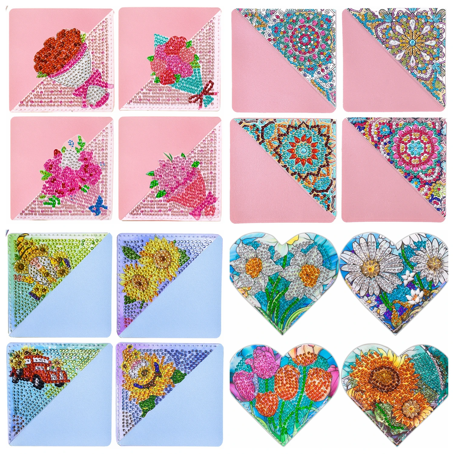 

Набор из 4 шт. закладок для книг с алмазной вышивкой DIY: цветы, мандалы, кристаллы, стразы, искусственная кожа, для взрослых