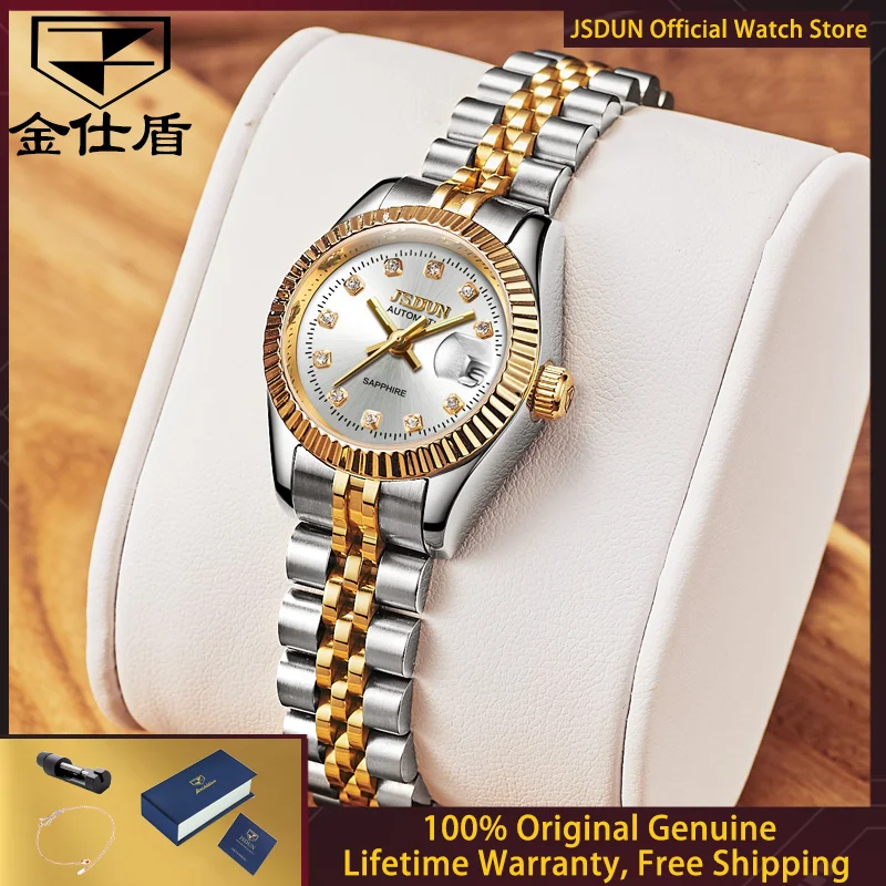 JSDUN 8737 Women Watch High Luxury Original Mechanical Watch Synthetic Sapphire Mirror Calendar Business Women Automatic Watch