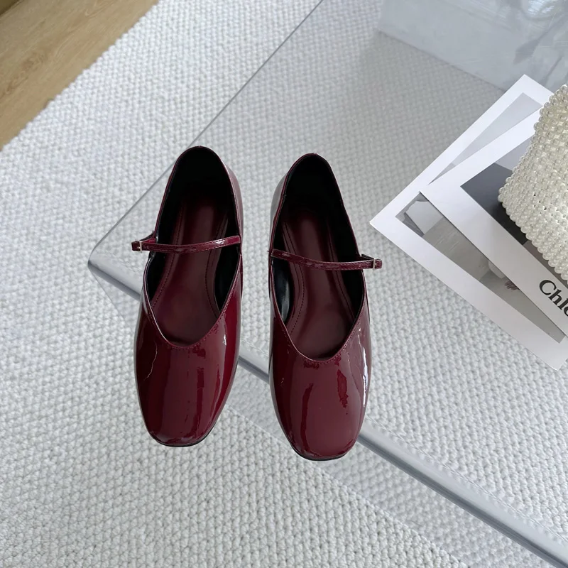 Wine Red Flat Shoes Women Low Heel Pumps Patent Leather Mary Jane Shoes Comfort Heels To Flats Big Size 42 43 Female Office Shoe