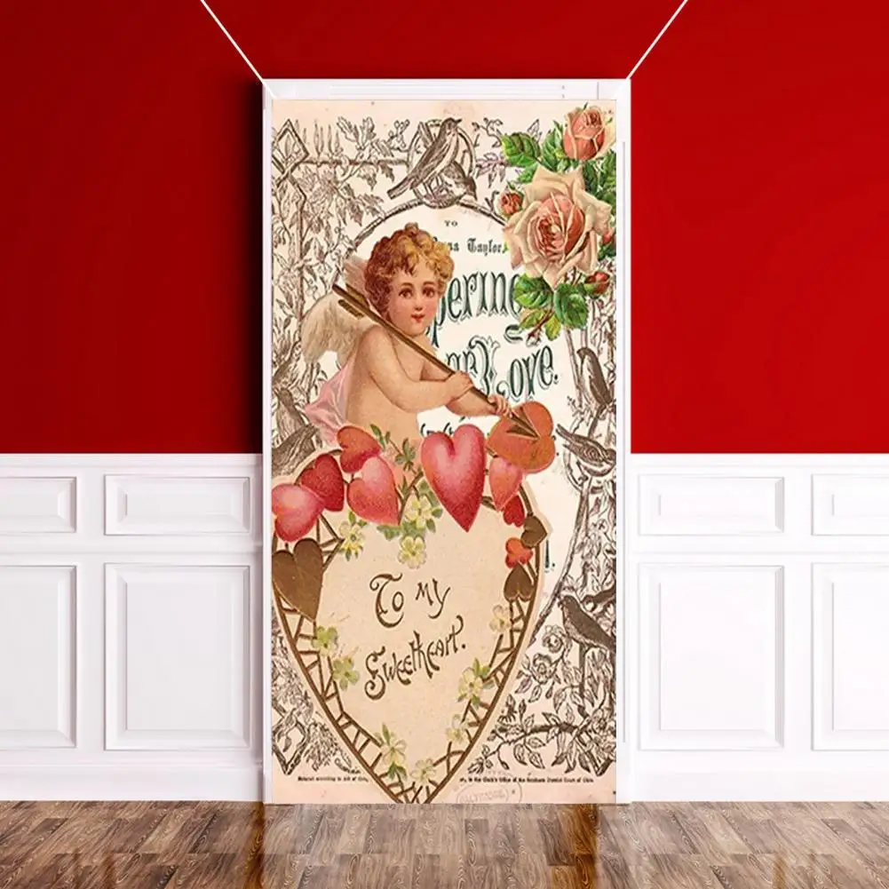 Valentine Day Door Curtain Love-inspired Decorative Door Curtain Valentine's Day Romantic Love Heart Door Cover Window Curtain