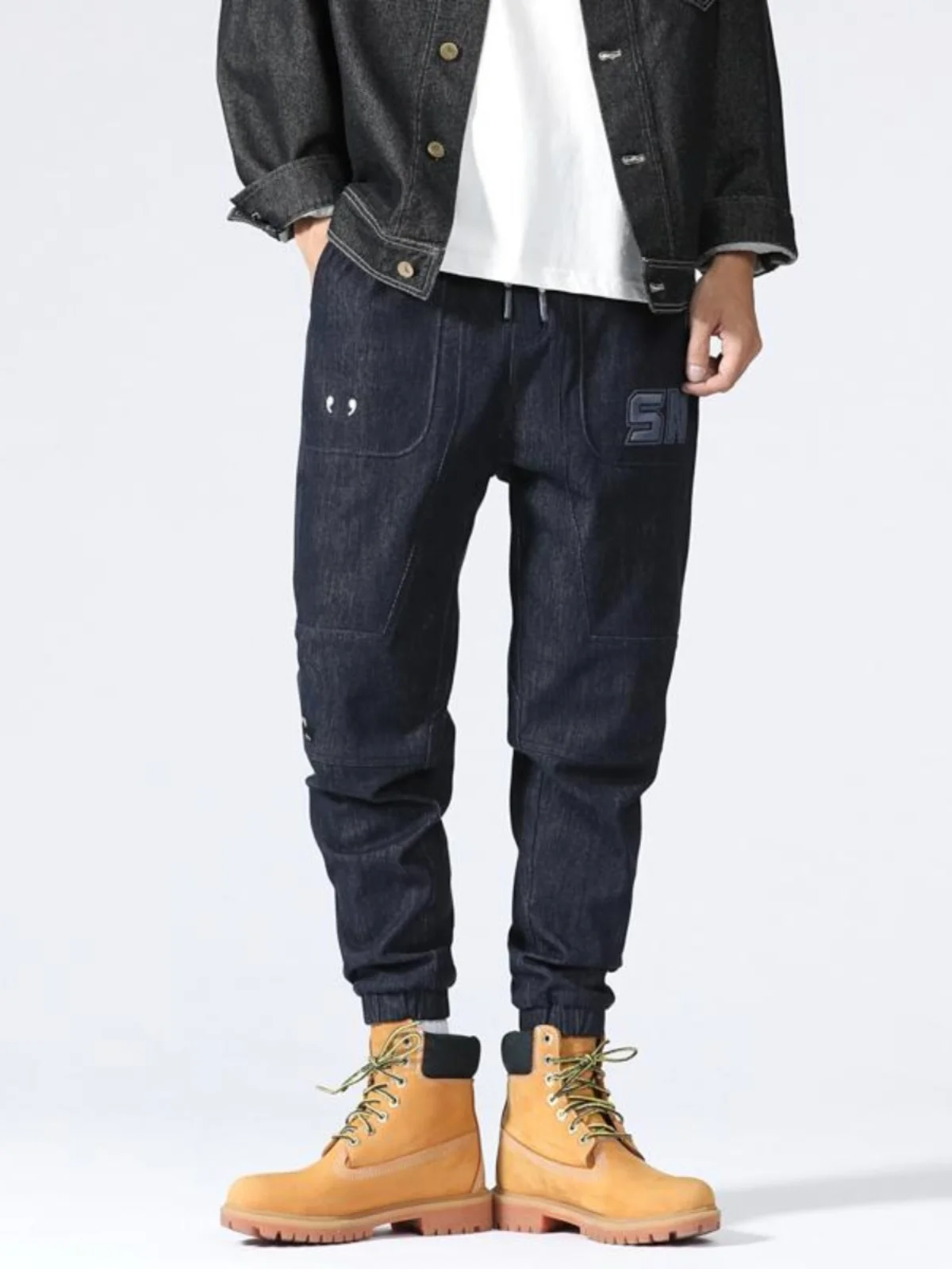 

Мужские джинсы Sli свободного кроя с вышивкой, повседневные, из хлопкового денима, с эластичным поясом, брюки-харлан, осенне-зимние, износостойкие