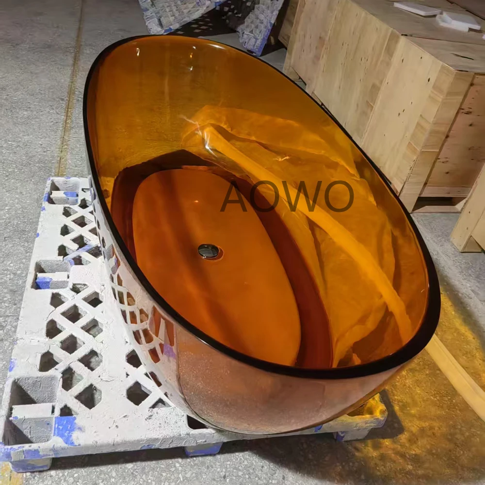 Brown Color Transparent Resin Bathtub Single Freestanding Bathtub Spa Tub For Single People