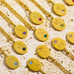 New Stainless Steel 12 Birthstones Star Zodiac Constellation Pendant Necklace for Women Dainty Zodiac Necklace Trendy Gift