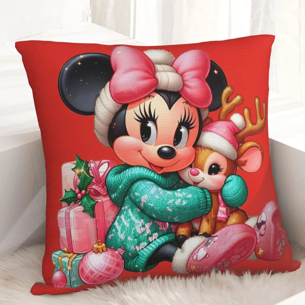 Christmas Mickey Mouse Pillow Case Kawaii Pillow Cover Square Design Cushion Cover Pillowcases For Living Room Chair